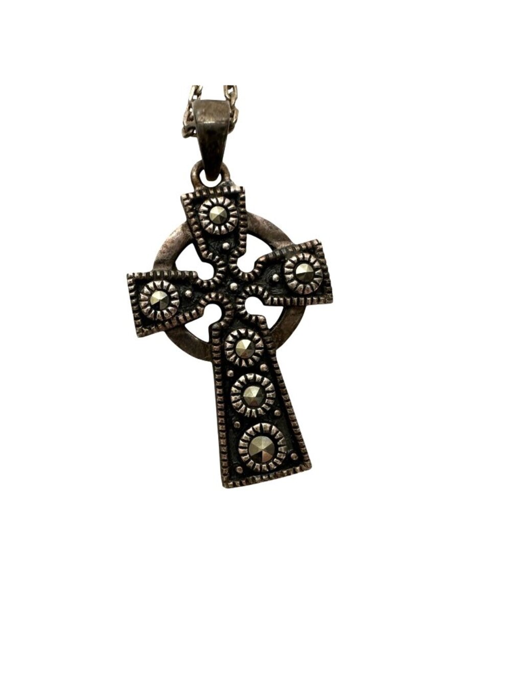 Solvar Sterling Silver 925 Celtic Irish Cross Pendant Marcasite Sterling Chain